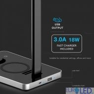 5W Настолна Лампа 3в1 Безжично Зареждане GSM Черна Правоъгълна Основа